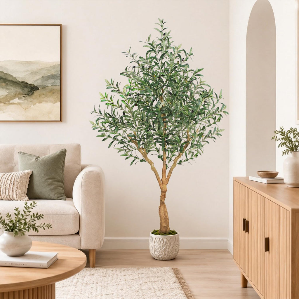 Olive Trees Artificial Indoor, 6FT Tall Faux Olive Tree with Lush Leaves and Lifelike Fruits, Artificial Plants