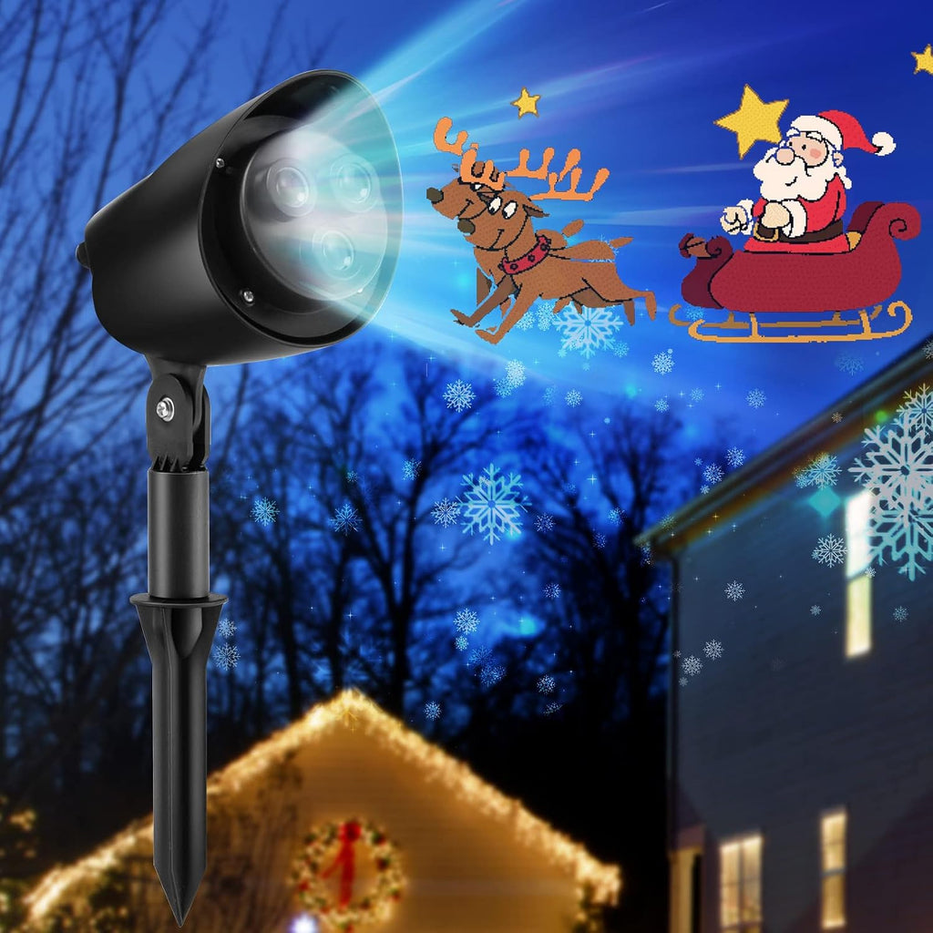 Christmas Santa Claus on Sleigh Projector Light, Rotating LED Projection Lamp with 60° Adjustable Angle, Outdoor