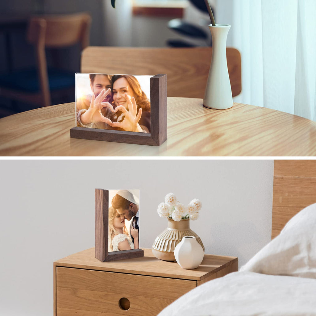 4x6 Picture Frames 2 Pack - Rustic Vintage Wooden Picture Frames 4x6 L-shape Wood Double Side Acrylic Photo Frame