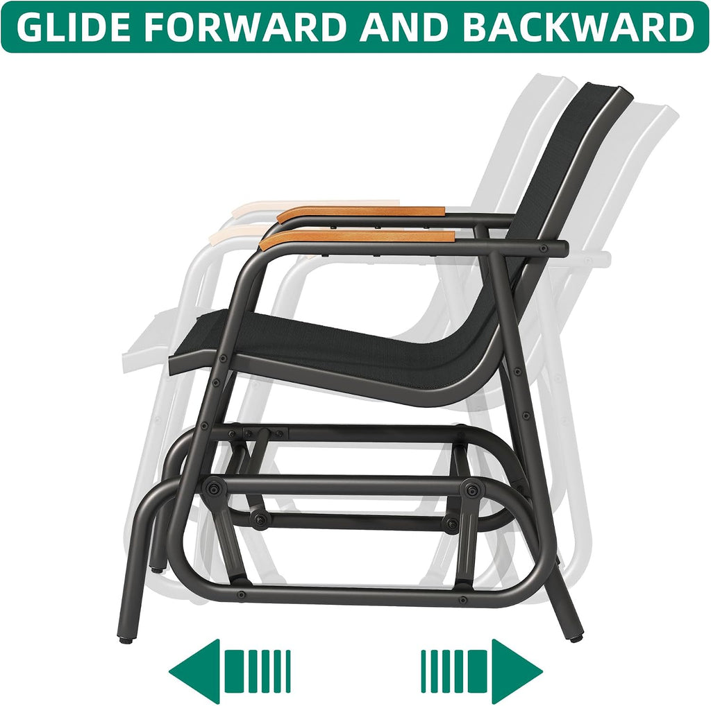 3 Piece Patio Glider Set Textilene Gliders Outdoor Furniture Black | Heavy-duty Patio Glider Set w/Breathable Fabric