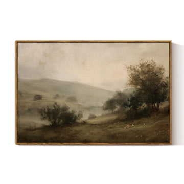 Large Framed Landscape Canvas Wall Art, Vintage Landscape Wall Art, 24x36 Inch, Rustic Countryside Canvas Painting