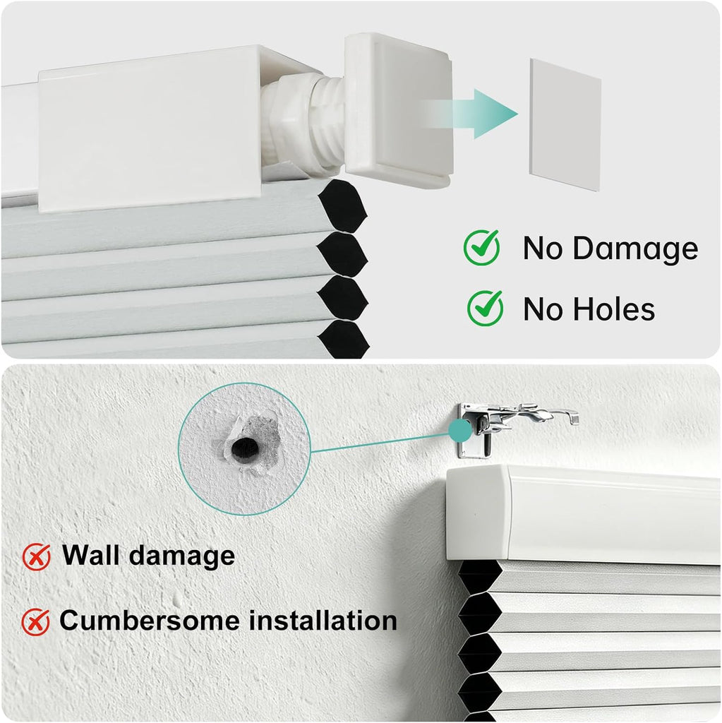 No Drill No Tools Blackout Cellular Shades,Cordless Blinds for Indoor Windows,Room Darkening Window Shades Honeycomb