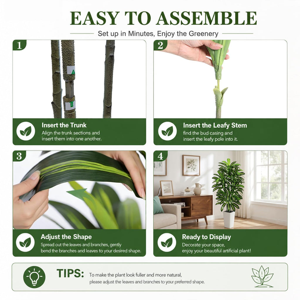 Artificial Dracaena Tree 5FT / White Planter, Tall Plants Indoor