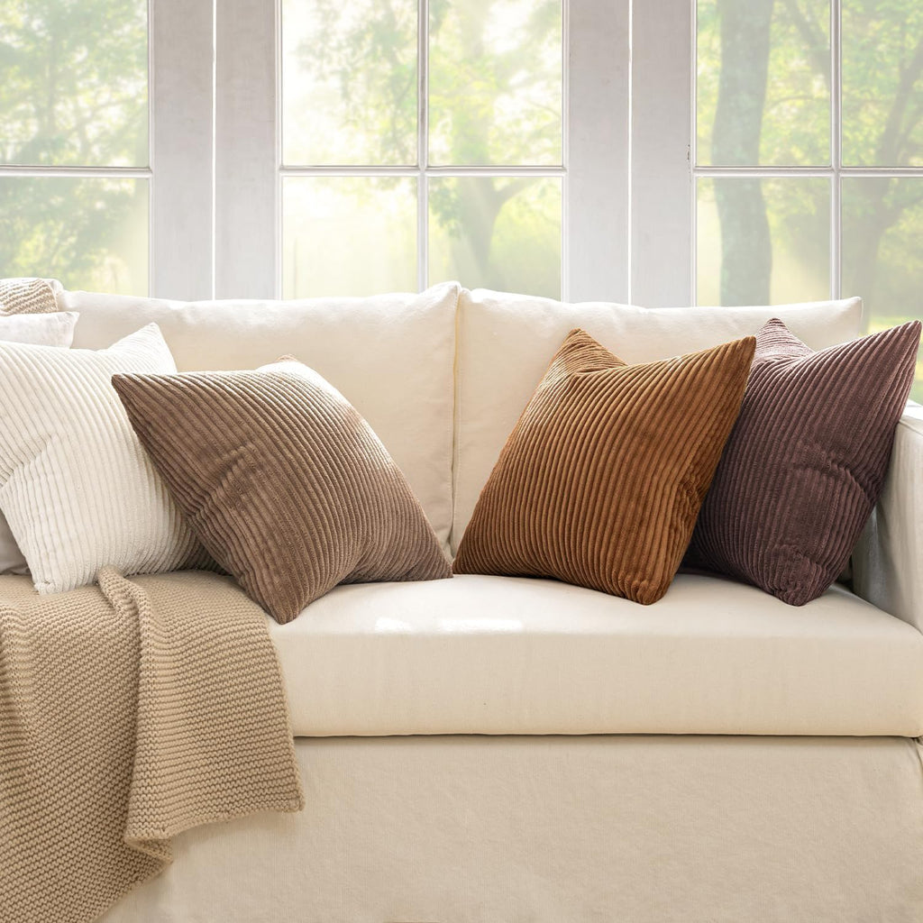 Fall Corduroy Decorative Throw Pillow Covers Brown Series 20x20