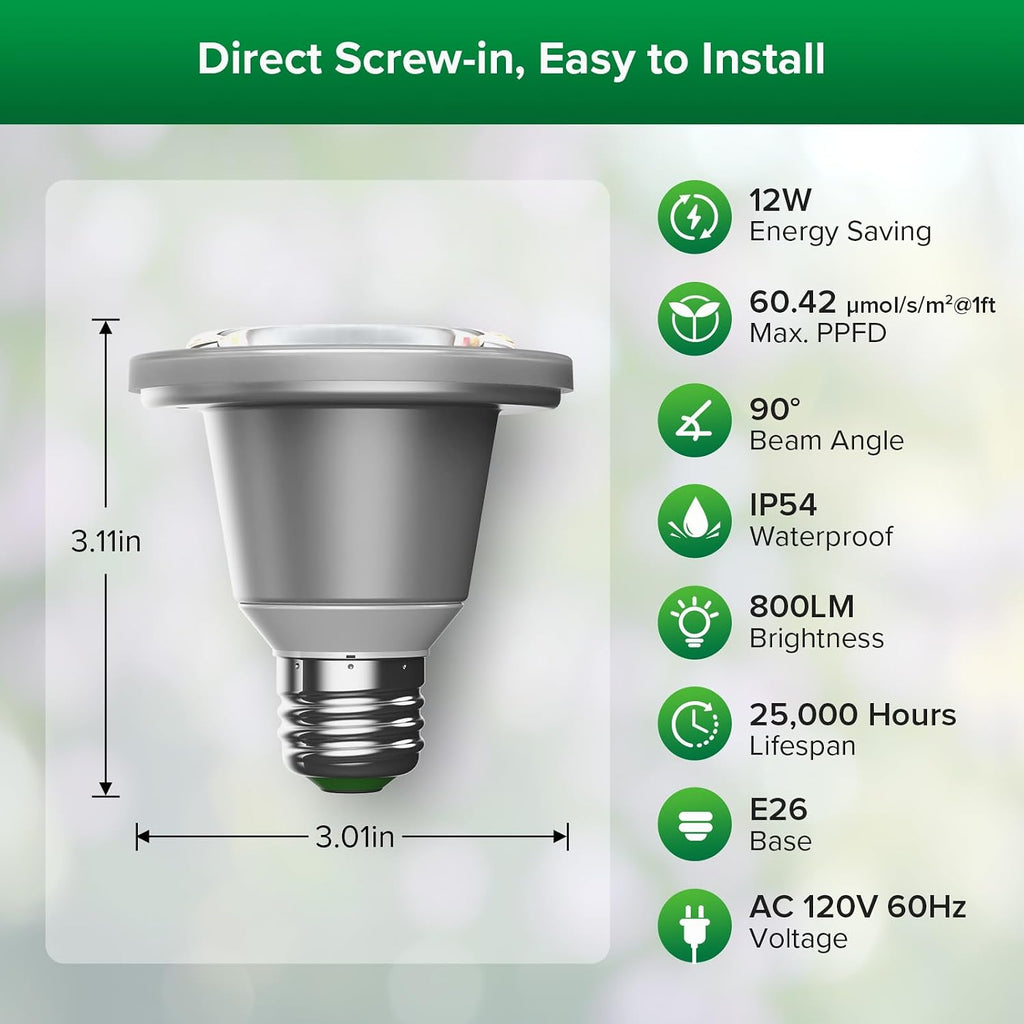 60W Equiv. Full Spectrum LED Grow Light Bulb 5000K IP54 Waterproof