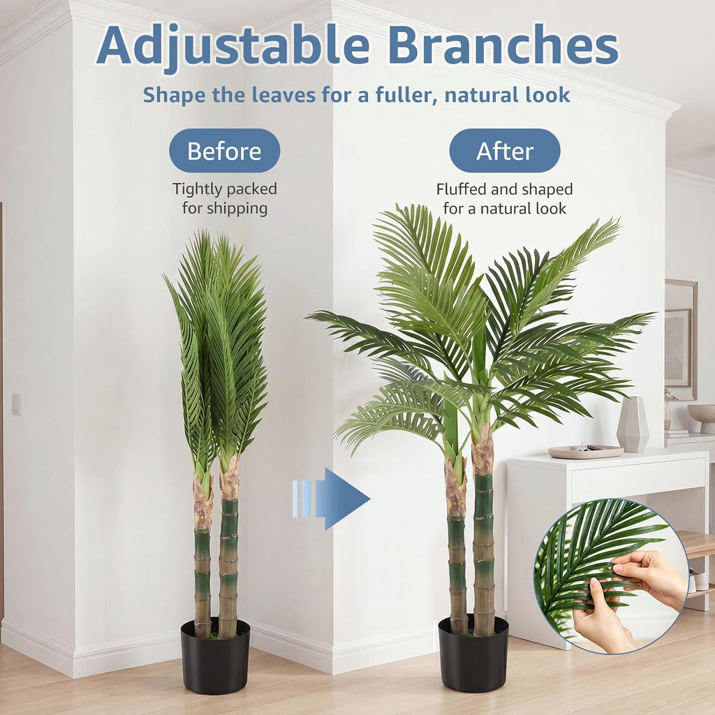 47in Artificial Palm Tree, Realistic Faux Indoor Floor Plant in Pot with Lifelike Leaves Corner, Modern Home Decor