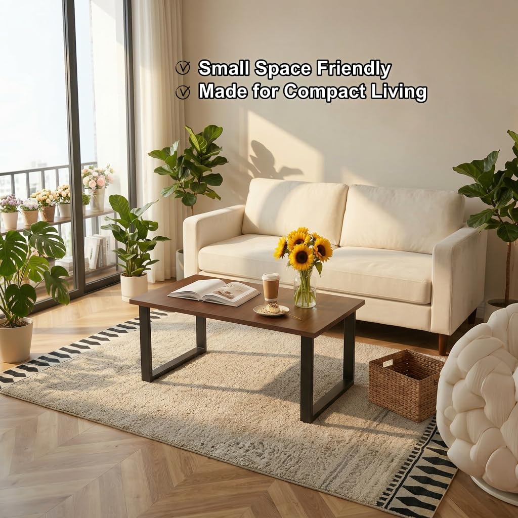 Walnut Folding Coffee Table, No Assembly Required for Small Spaces, 35.5In