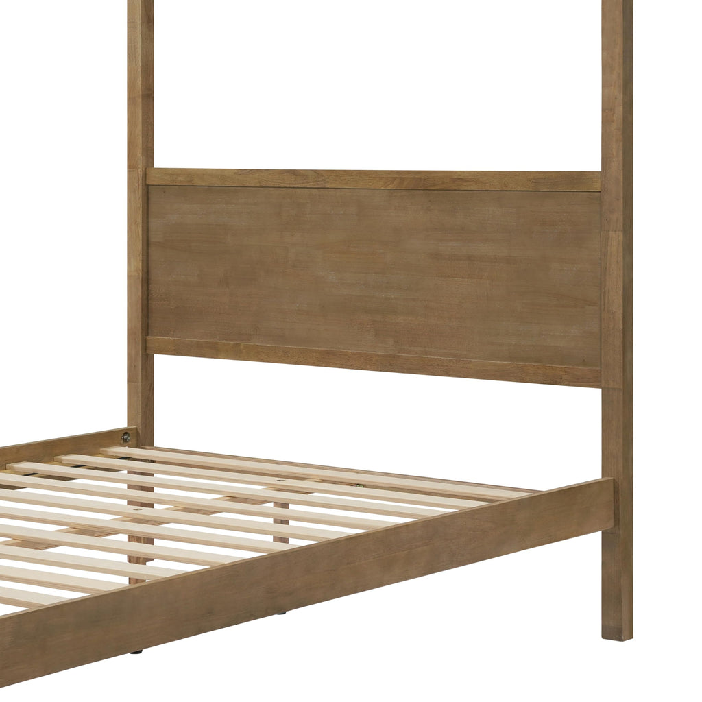 Canopy Bed Frame with Headboard & 4 Posters, Antique Natural