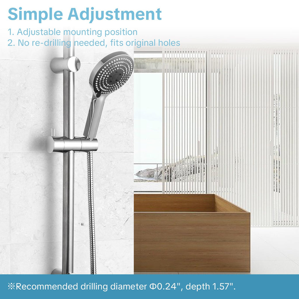 Shower Slide Bar Combo, 24 in Segmental Slide Bar with 6-Mode High Pressure Handheld Shower Head and 60 in Stainless