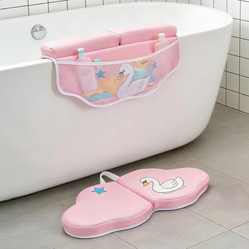 Bath Kneeler and Elbow Rest Pad Set, Bathtub Kneeling Pad with Elbow Support and Storage Pockets, Baby Bath Support
