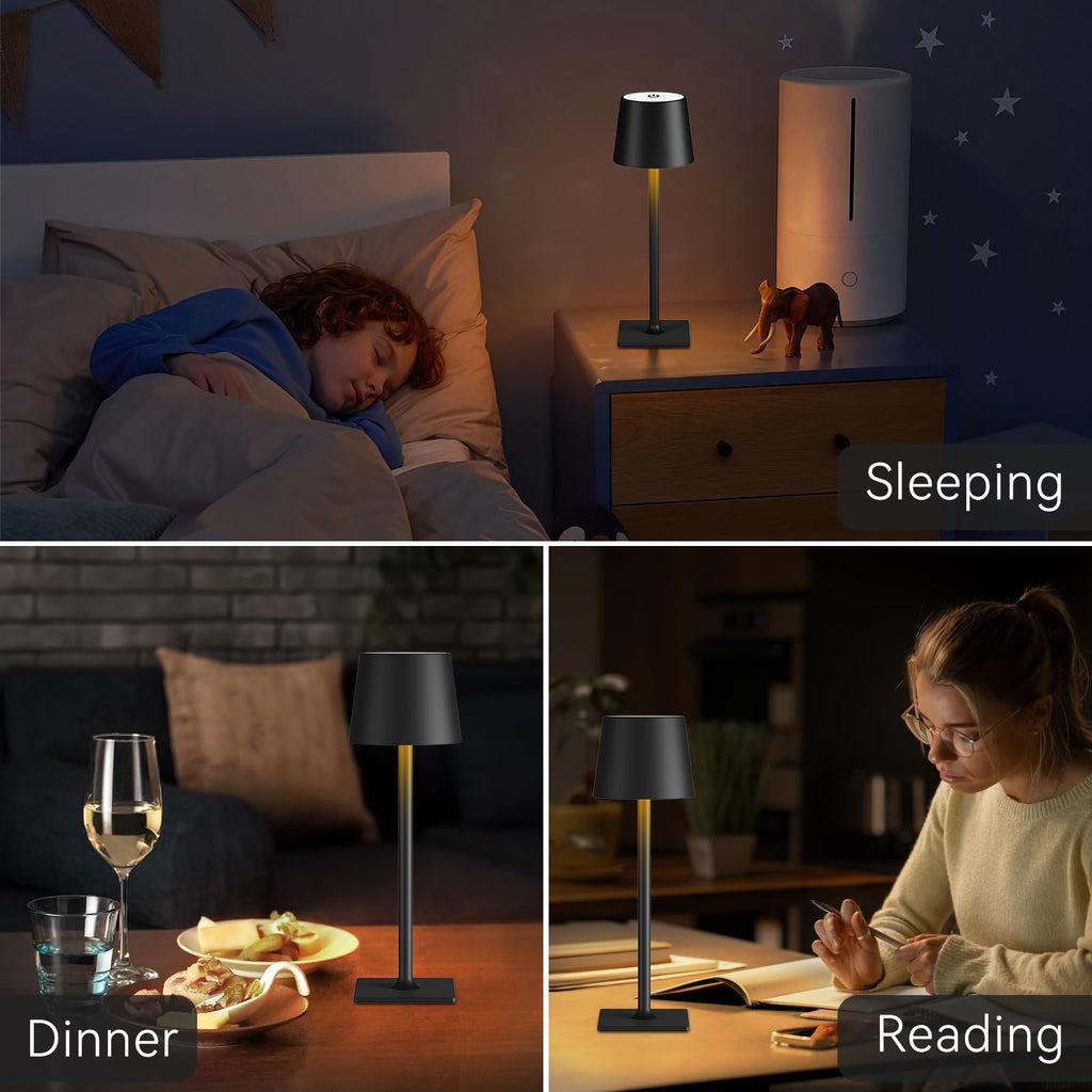Black Cordless Table Lamps, 6000mAh Rechargeable Battery, 2 Pack