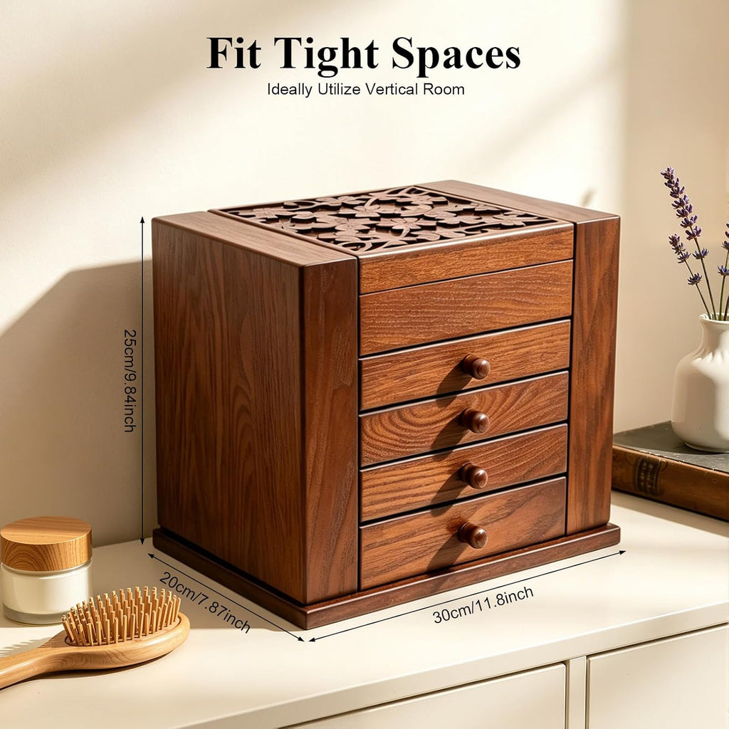 Walnut Wooden Jewelry Box 5 Layer Vintage Wood Jewelry Organizer