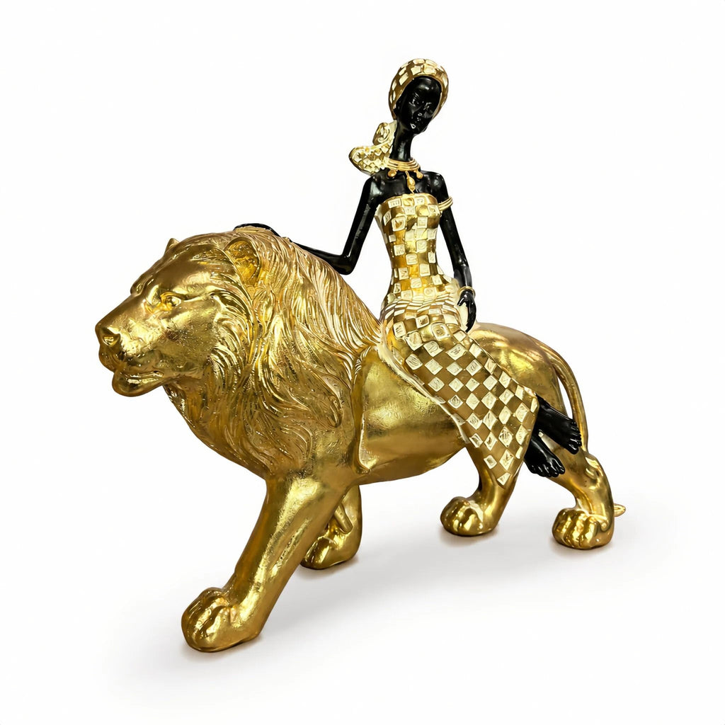 African Woman Riding Lion Statue | Casa Home Living