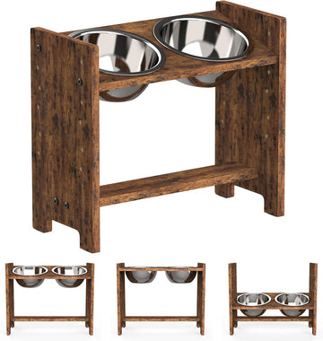 Elevated Dog Bowls, Adjustable Bowl Stand Medium, Rustic Brown