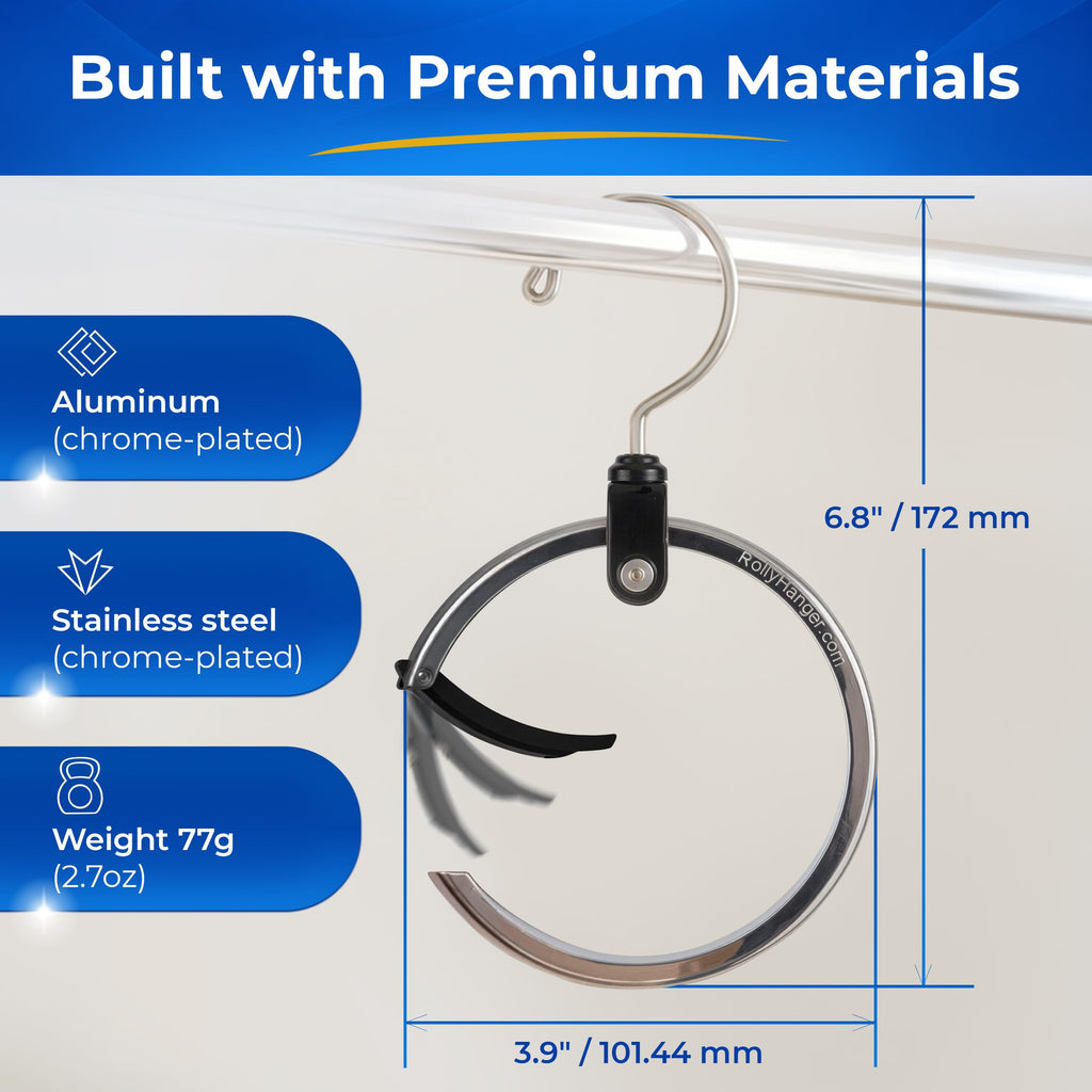 Rotating Closet Organizer, Aluminum Ring Accessory Hanger with 360° Swivel Hook & Spring Latch, Space Saving Holder