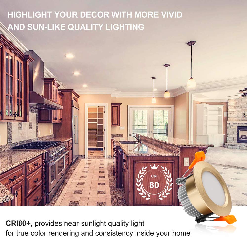 2 Inch LED Recessed Lighting, Dimmable Downlight 3W (35W Halogen Equivalent), 3000K Warm White Ceiling Light, CRI80+