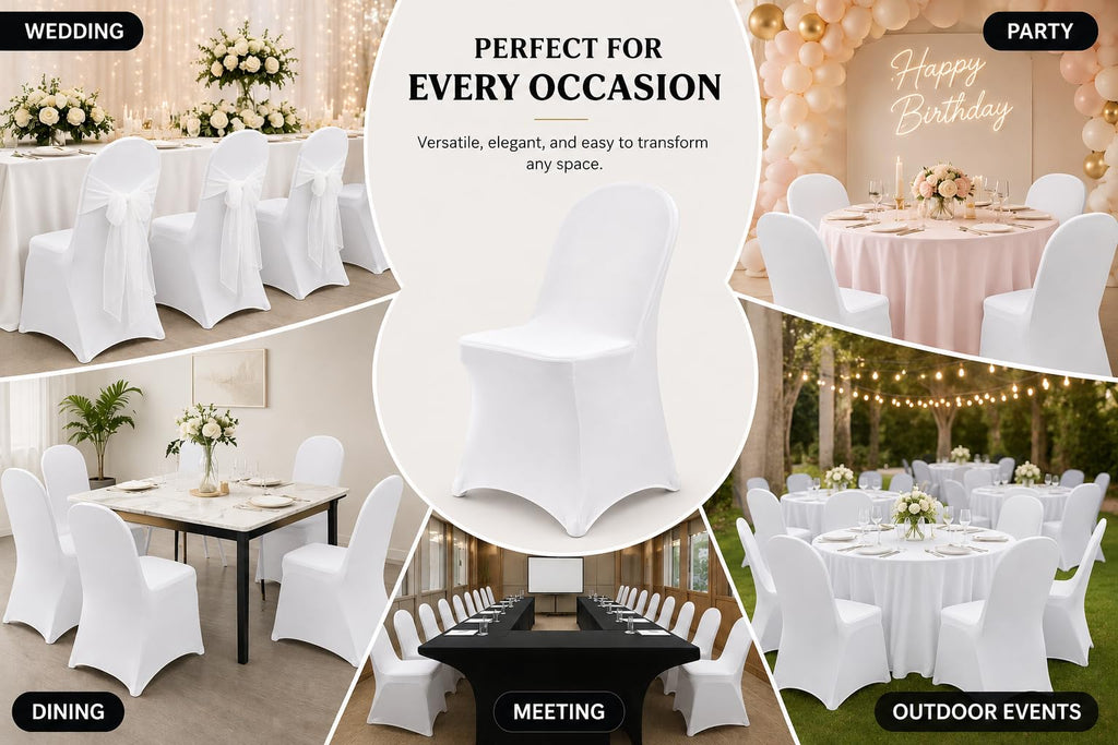 100 Pack White Spandex Folding Chair Covers, Stretch Polyester Slipcovers for Wedding, Party & Dining Chairs - Flat