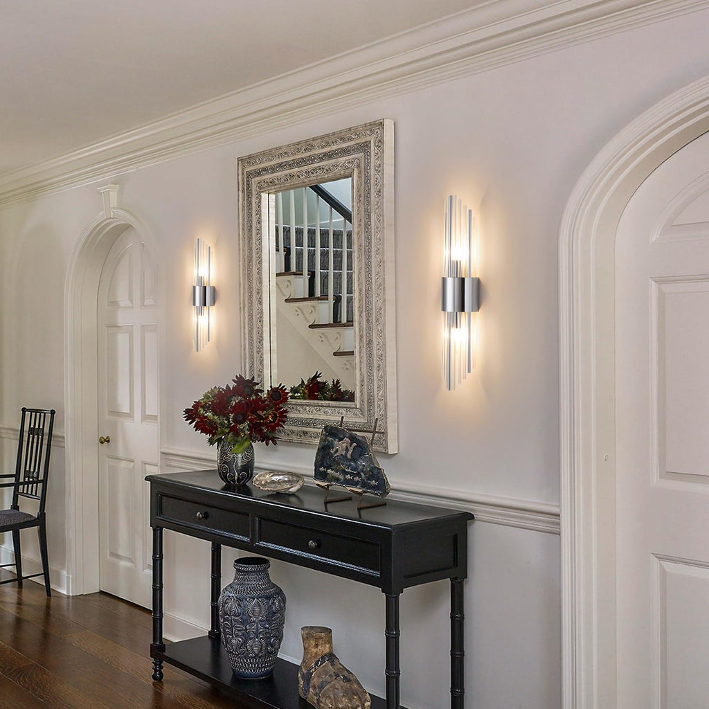 Chrome sconces wall set of 2, silver crystal wall sconces set two, modern wall sconce decoration (set of two)