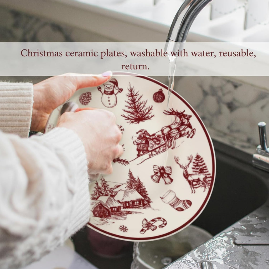 16 Pcs Vintage Christmas Dinnerware Set Farmhouse Toile Ceramics