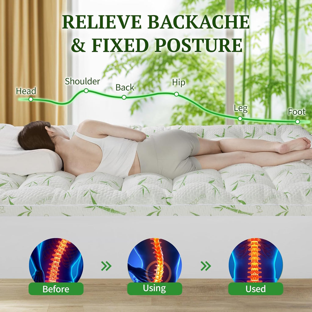 Mattress Topper - 1500GSM 3D+7D Down Alternative Fill 3 in Pillow Top Mattress Pad, Viscose Made from Bamboo Cover