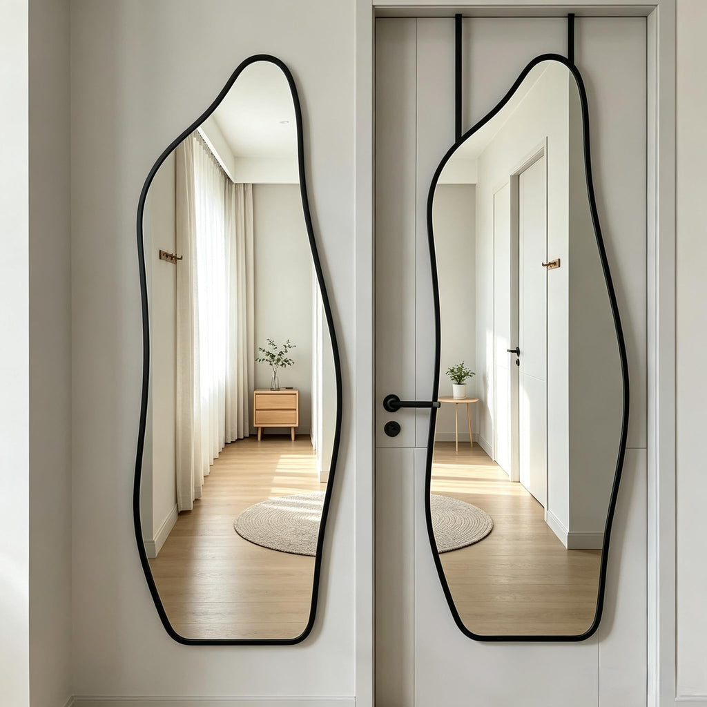 16" x 48" Irregular Dolphin Full Length Over Door Mirror Black