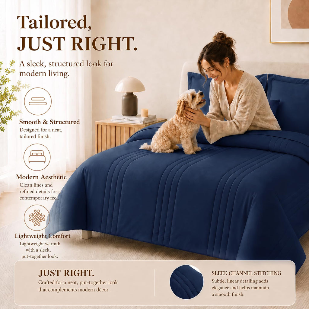 Comforter Set Navy Blue - 7 Pieces Bed in a Bag