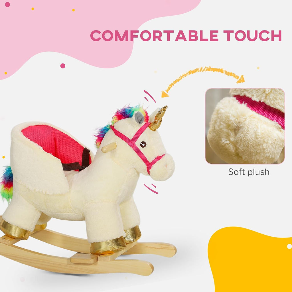 Kids Rocking Horse Unicorn Realistic Sounds 18-36 Months Cream White