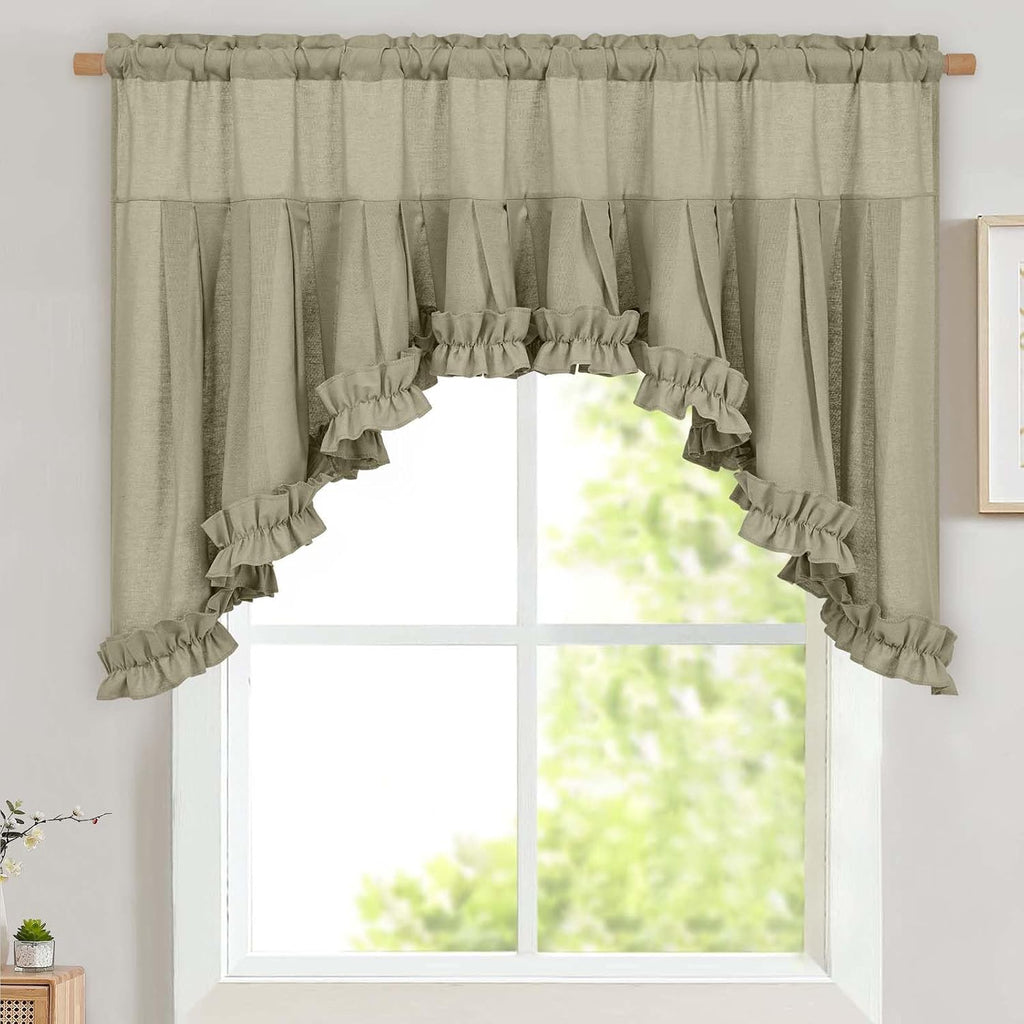 Grey Brown linen ruffle swag valance 60W x 36L - Casa Home Living
