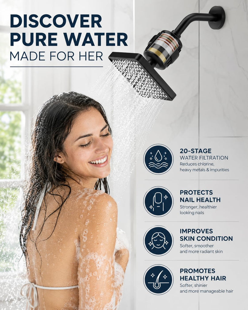 Black Shower Faucet Set with Filter, 12 inch Ceiling Mount Shower System