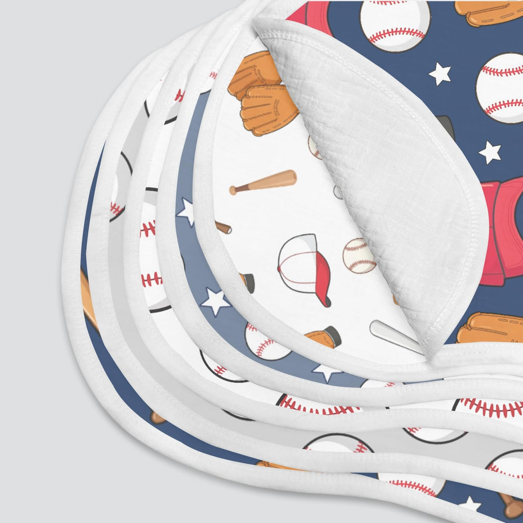 5 Pack Baseball Sport Burp Cloths Baby Boys Girls with Baseball Pattern, Large Cotton Burp Rags for Newborns Gifts