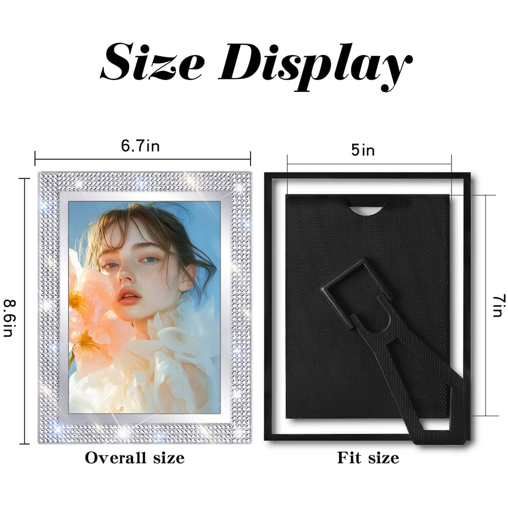 5x7 Bling Glass Picture Frame for Tabletop Display, Display Glitter Rhinestones Photo Frame Horizontally or