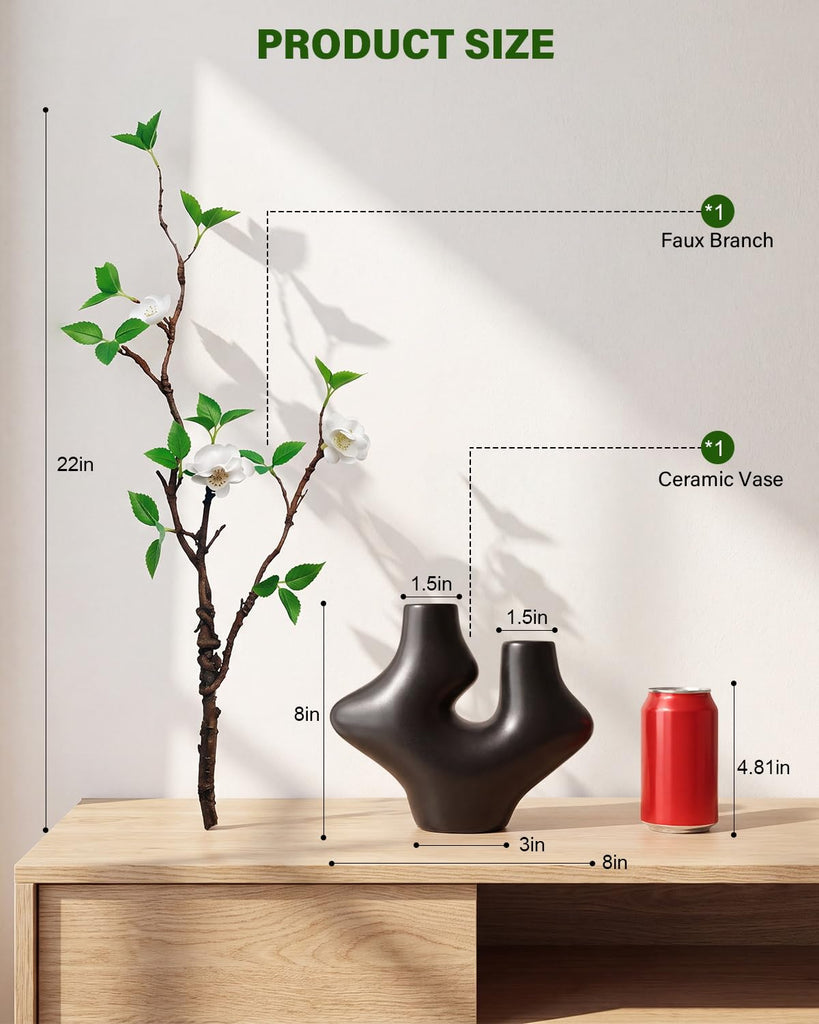 Vase with Greenery - 1 Pcs 22'' Artificial Stems with Buds in Ceramic Vase, Potted Plant Indoor Fake Plants Bathroom