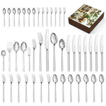 45-Piece Silverware Set with Serving utensils, Flatware Set for 8, 18/10 Stainless Steel Tableware Cutlery Set