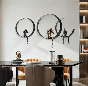 Wall Decor, Metal & Resin 3D Wall Art, Minimalist Modern Art Work Ornaments, Thinker Wall Sculpture Bedroom Kitchen - Set of 3