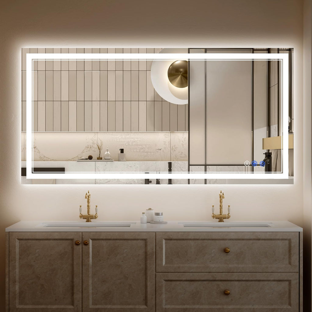 32"x48" LED Bathroom Mirror with Lights, Anti-Fog, Backlit + Front Lit, Dimmable, Led Vanity Mirror for Wall, Lighted