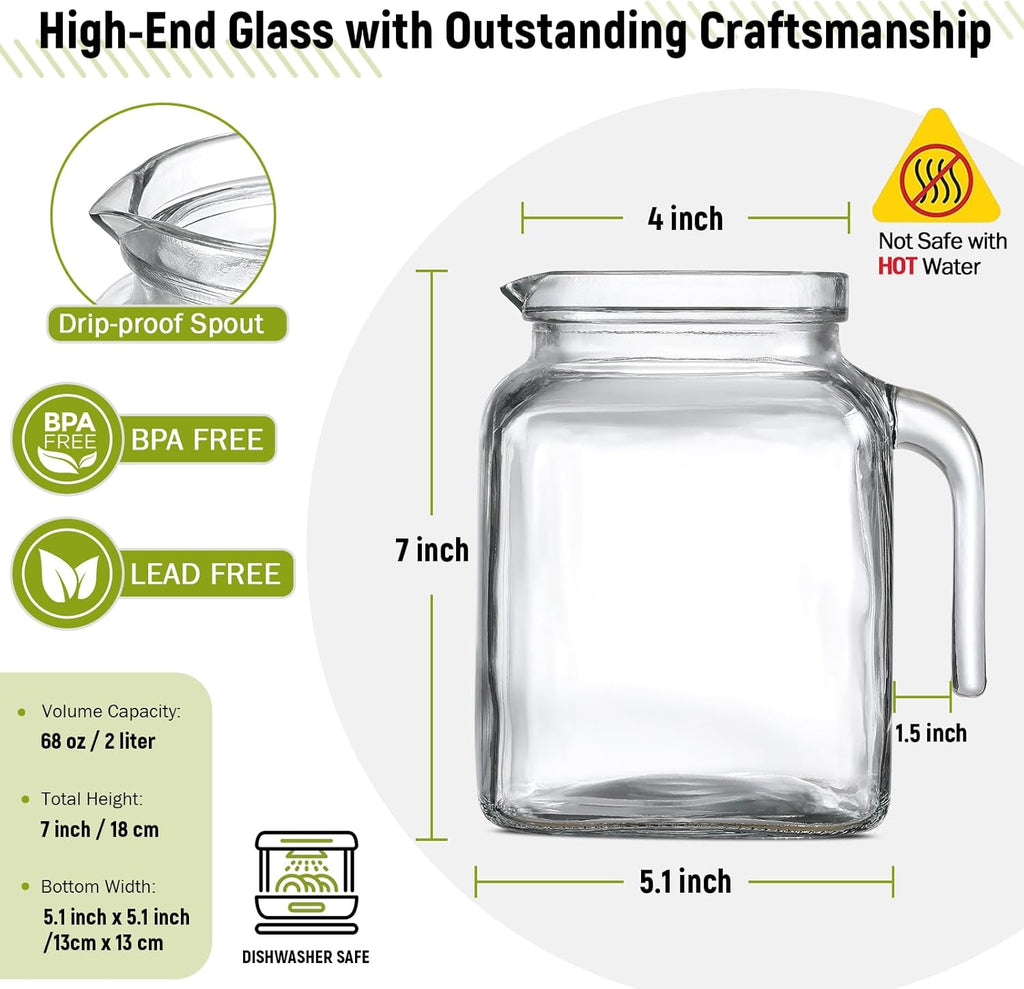 68 Oz Seal Pitcher With Lid and Spout, Large Iced Tea Pitcher for Fridge, Wide Mouth Glass Jar Container for Homemade