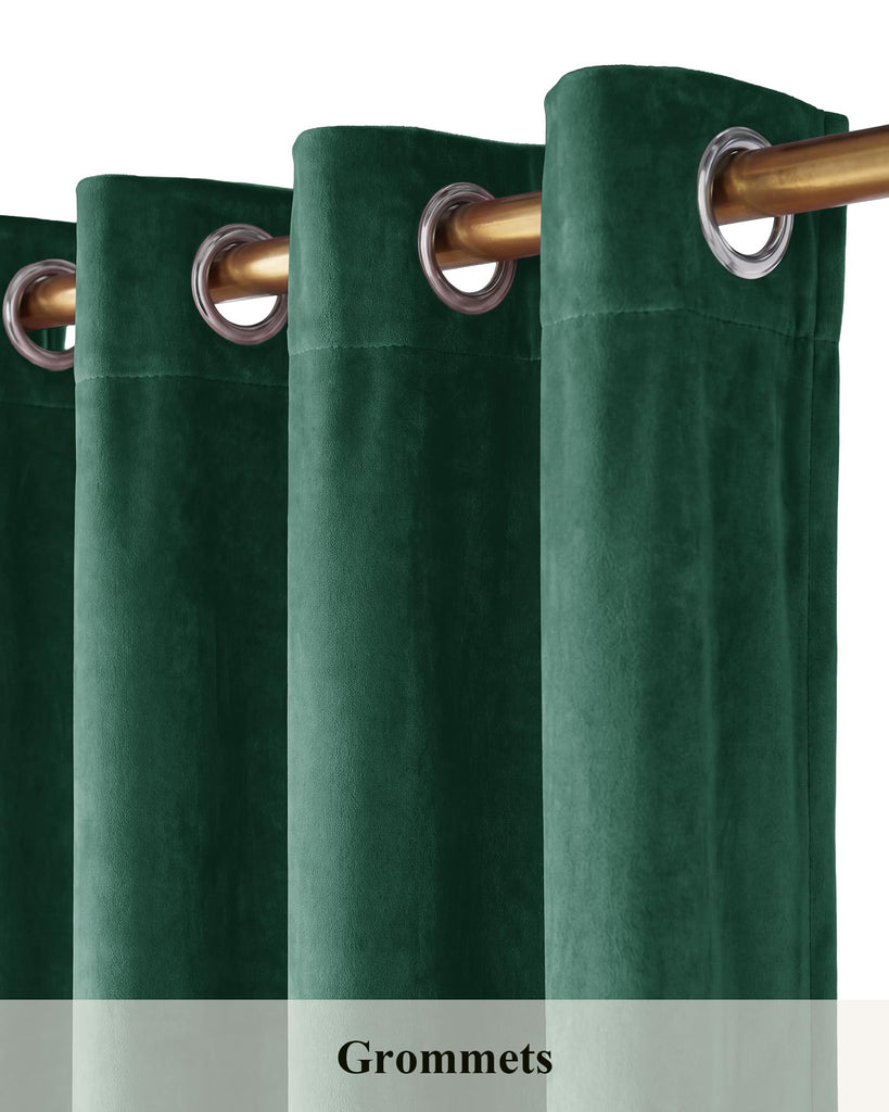 Emerald Green Grommet Velvet Blackout Curtains, W52xL96, 2 Panels
