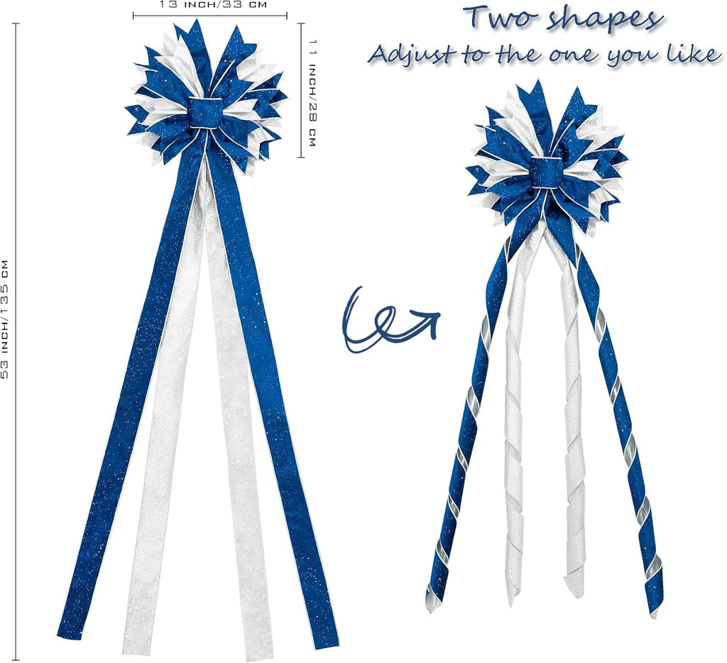 Large Christmas Tree Topper Bow,Blue & Silver 53x13 Inches