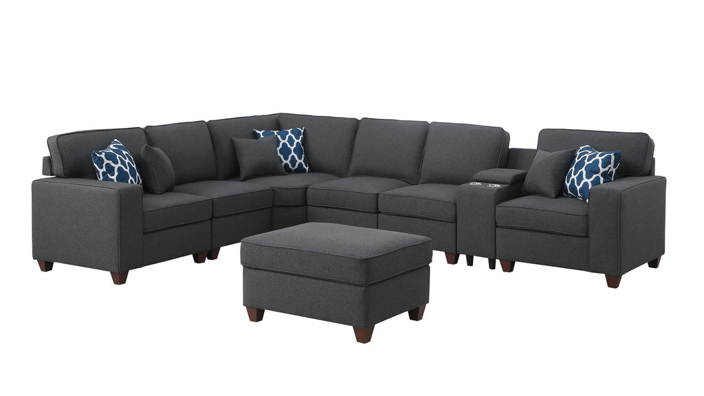 127" Modular Sectional Sofa with Movable Ottoman&Nailhead Trim Armrest, L-Shape Convertible Couch W/Cup Holder, USB