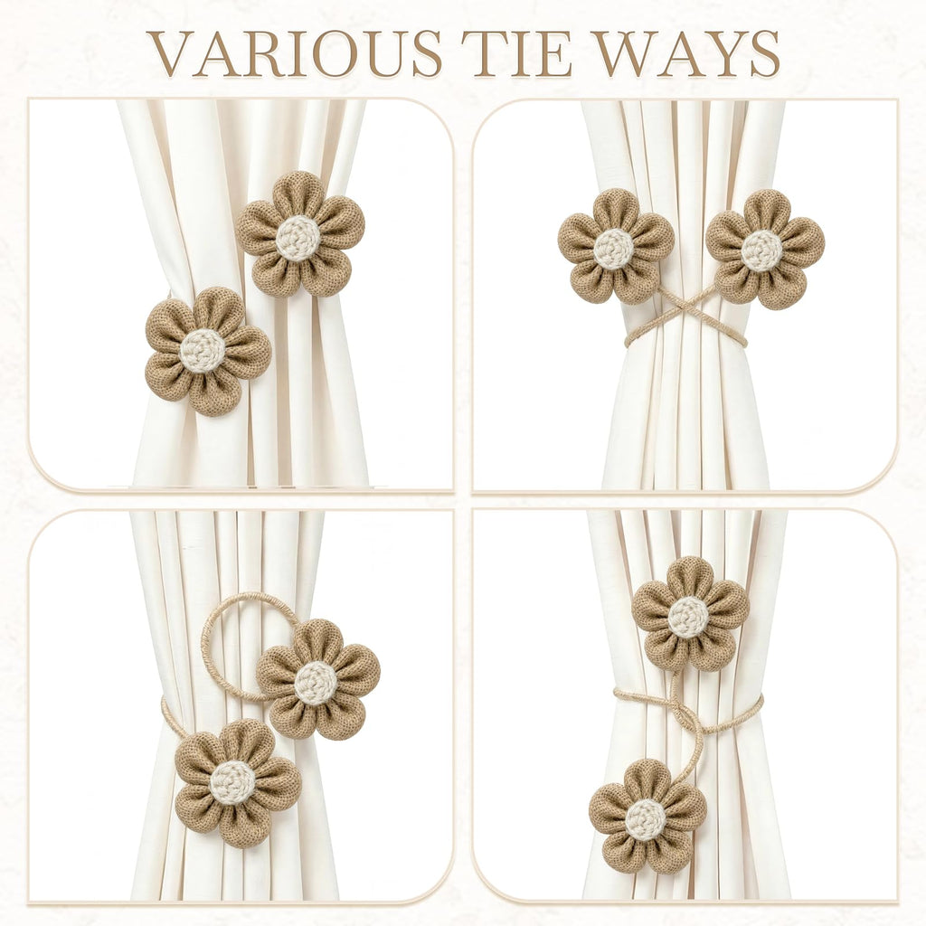 Curtain Tiebacks, Twisted Boho Curtain Holdbacks, Khaki, 4 Pcs