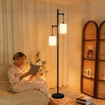 Black Floor Lamp, Industrial 2-Light Floor Lamps