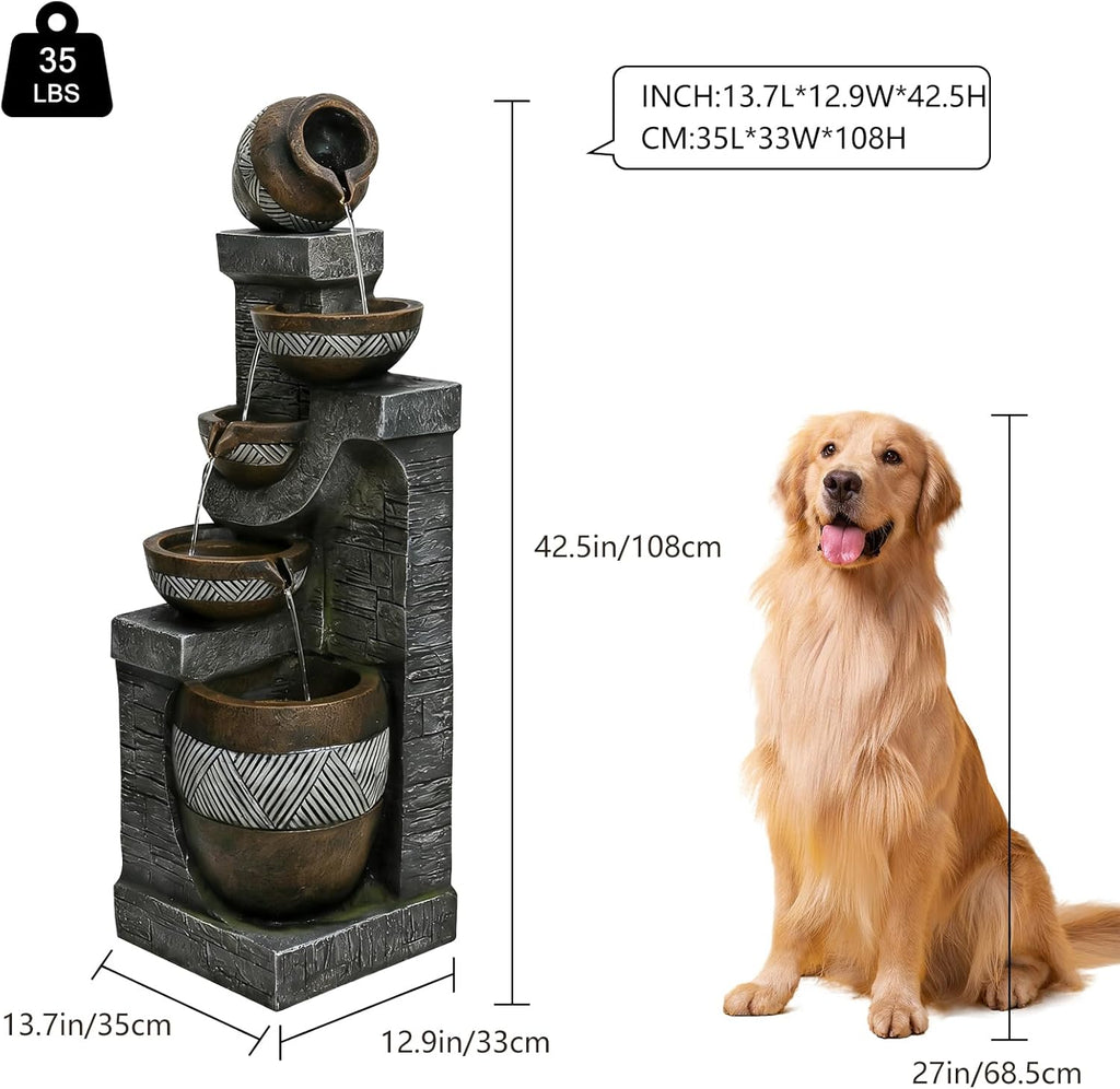42.5" Tall Outdoor Water Fountain and Waterfalls