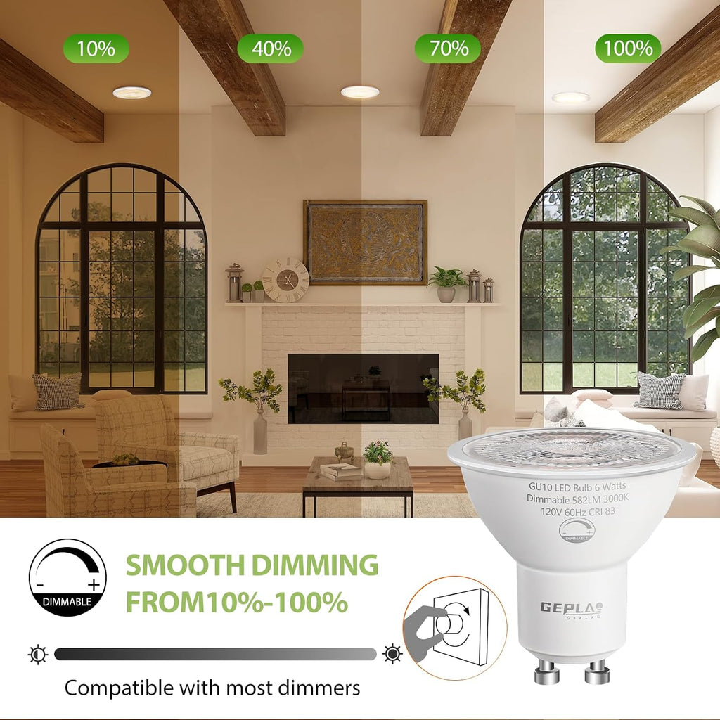 6 Pack GU10 LED Spotlight Bulbs,Dimmable, 5000K Daylight 582LM, 50W or 60W Halogen Equivalent,6W Recessed Light Bulbs