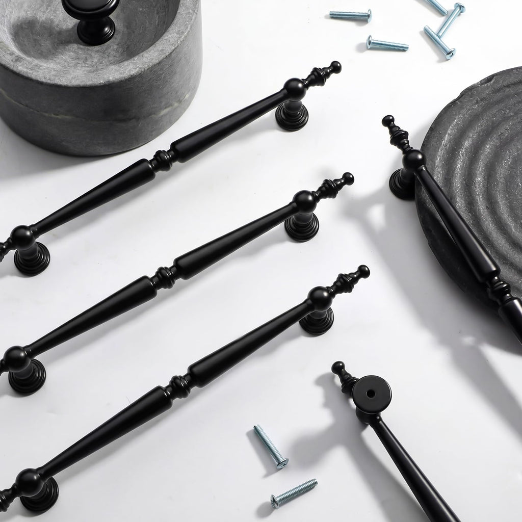 10 Pack Matte Black Vintage Cabinet Pulls 6.3"(160mm) Hole Center