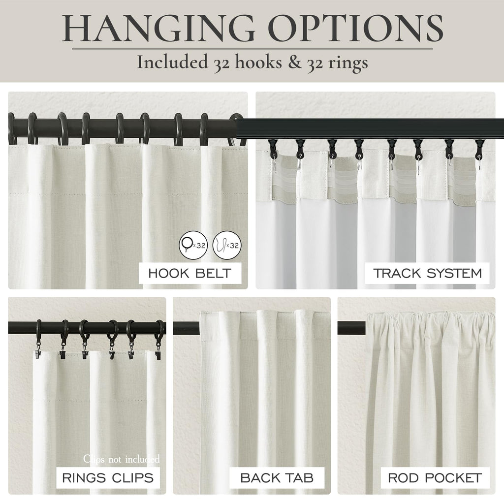 Pleated Beige White Curtains 94 Inches Long 2 Panels Burg, Energy Efficient Decorative Total Blackout Curtain Wide