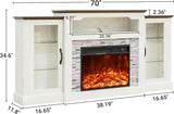 70 Inch Farmhouse Electric Fireplace TV Stand with Mantel, Console Height Wooden Entertainment Center with Storage, 4800 BTU Adjustable Heating for Living Room or Bedroom