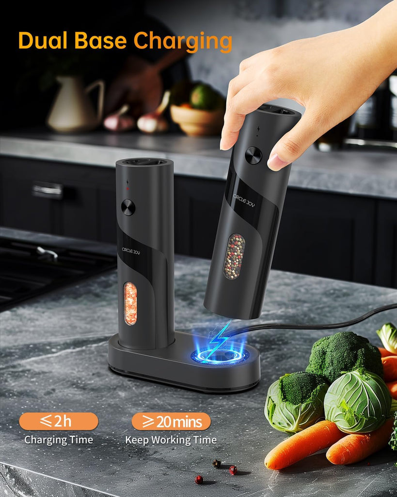Electric Rechargeable Salt and Pepper Grinder Set Top-Refill Automatic Pepper Mill Grinder with Charging Base