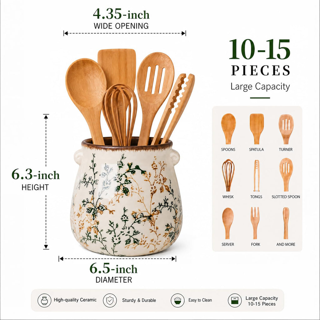 Utensil Holder Counter Ceramic Cooking Utensil Crock Organizer for Countertop Heavy Large Holder for Spatulas Spoons