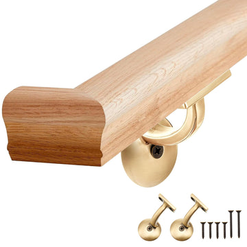 6010 Red Oak Handrail Kit 4 ft with Wall Returns and Wall Mount Brackets Indoor Wood Stairs Handrails Included Screws