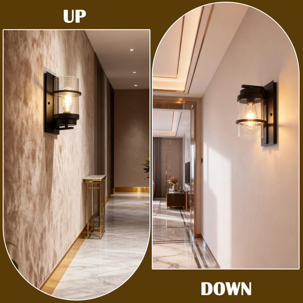 Modern Farmhouse Black Wall Sconce,Glass Wall Light Fixture,E26